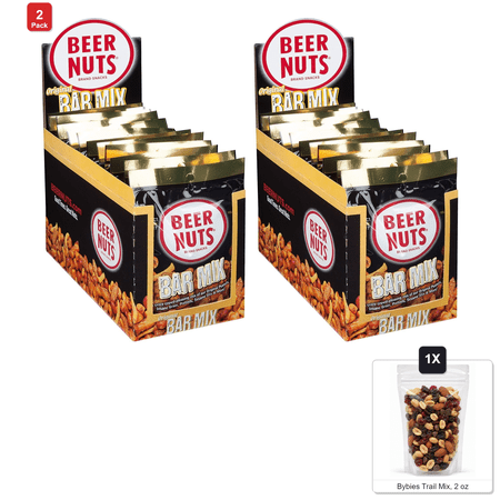 2 Pack | Beer Nuts Original Bar Mix with Pretzels, Cheese Sticks, Sesame Sticks and Grain, 12 Bags x 1.9 oz Each, with Bybies Trail Mix, 2 oz