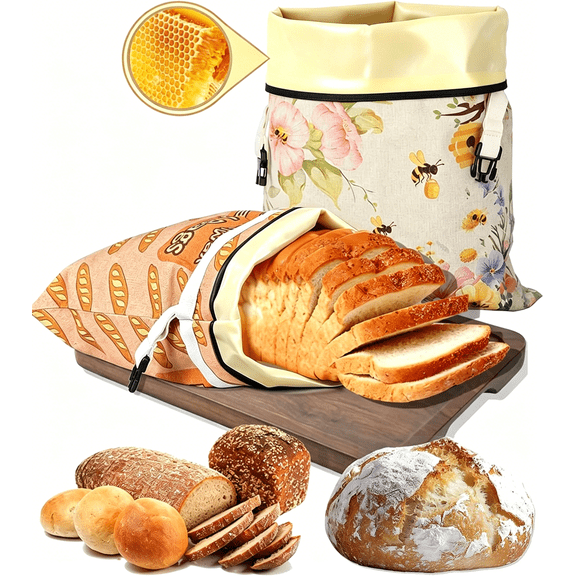 2 Pack Beeswax Bread Bags for Sourdough Homemade Bread,XL Linen Sourdough Reusable Beeswax Bread Storage Bag,Removable Inner Bag-Easy to Clean, Keep Fresh, Large Capacity Portable(13x17in, XL)