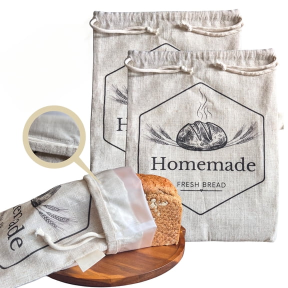 2 Pack Bread Bags for Sourdough,Reusable Organic Linen Beeswax Bread Bag for Homemade Sourdough 14 x 18 Inches Food Storage Cloth Bag Freezer-Friendly & Freshness Preservation