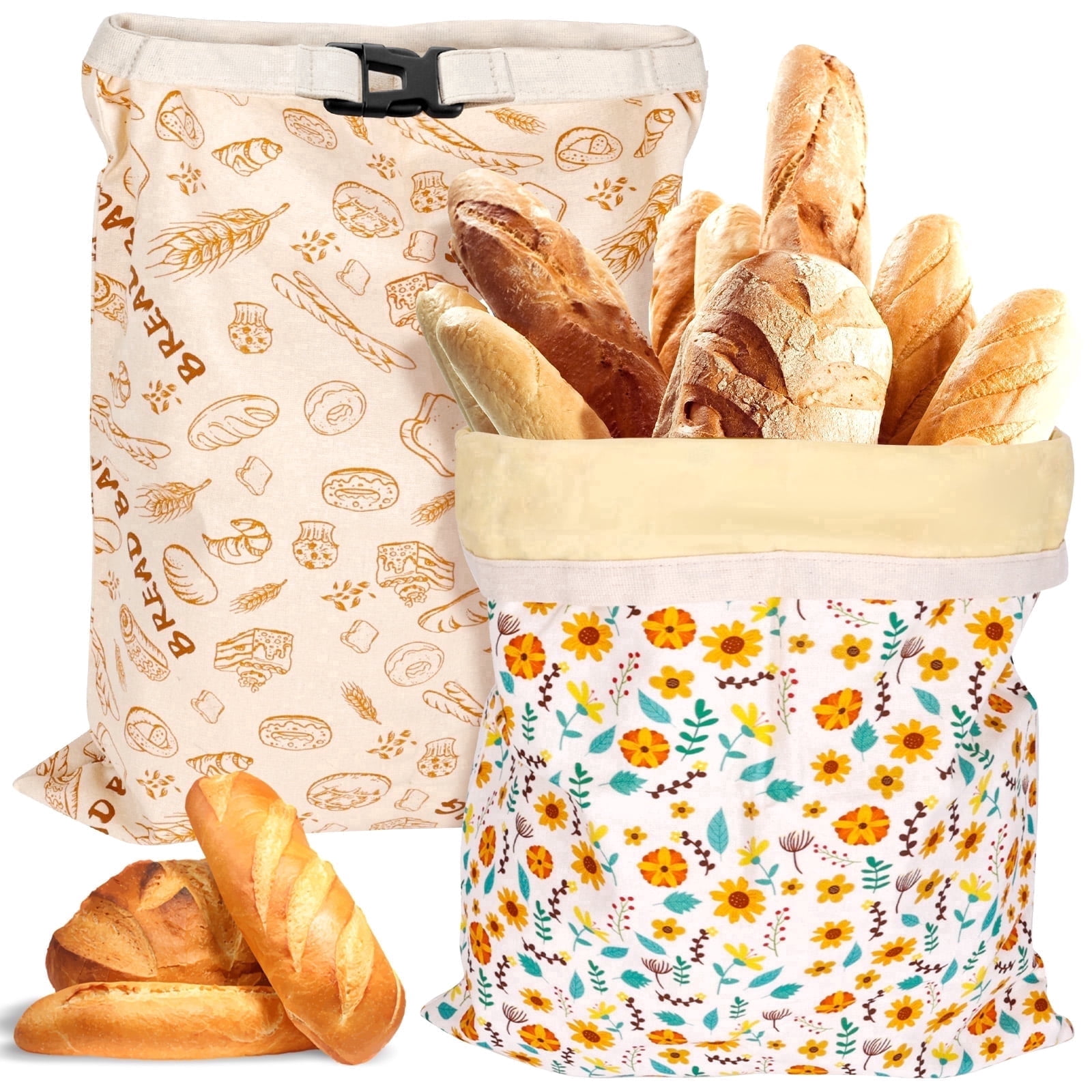 Hozzi 2 Pack Beeswax Bread Bags for Sourdough, Reusable Organic Linen Food Storage Bag for Homemade 17 x 13 Inches BPA-Free