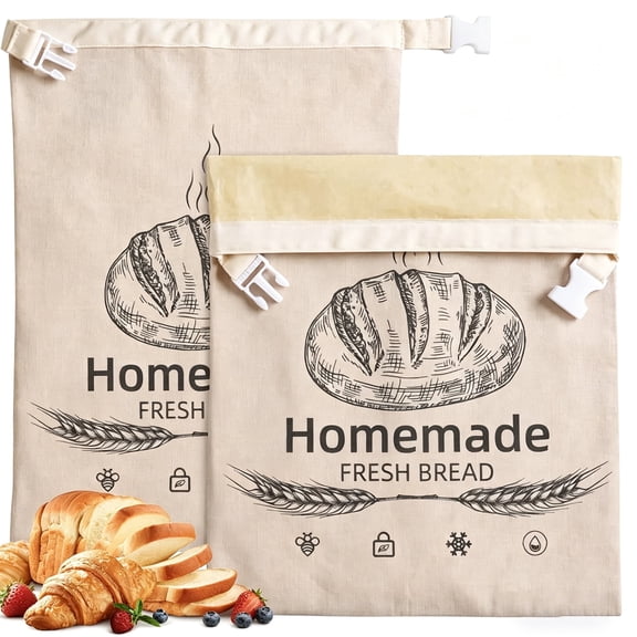 2 Pack Natural Beeswax Linen Bread Bags, Reusable Food Storage for Sourdough & Homemade Bread
