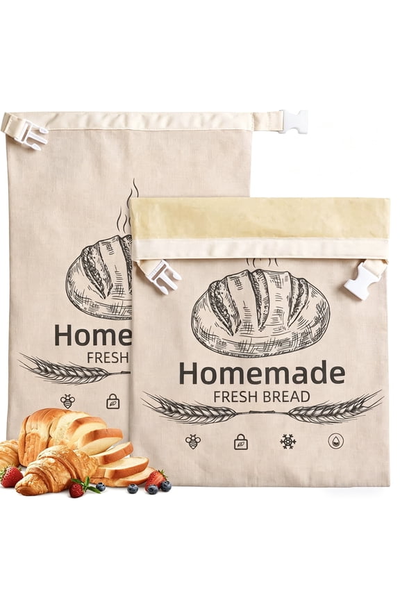 2 Pack Natural Beeswax Linen Bread Bags, Reusable Food Storage for Sourdough & Homemade Bread