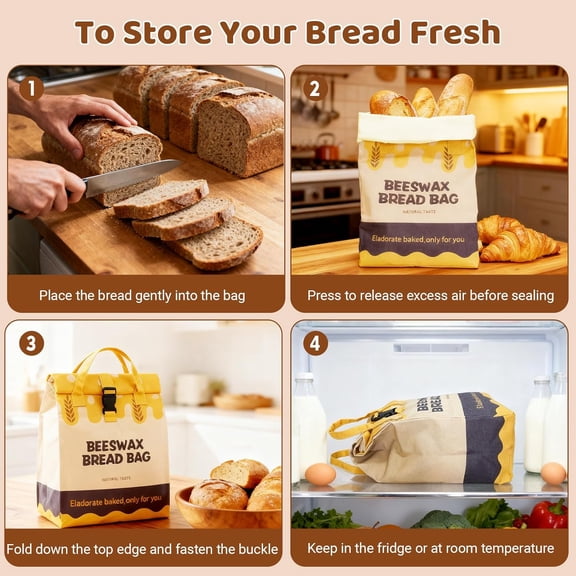 2 Pack Beeswax Bread Bags for Sourdough Homemade Bread, 17 x 13 inch Reusable Organic Linen Food-Safe Storage Bag to Keep Loaves Fresh Longer