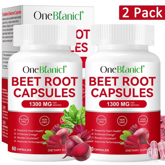 2 Pack Beet Root Capsules ,1300mg per Serving, Supports Natural Energy, 60 Capsules