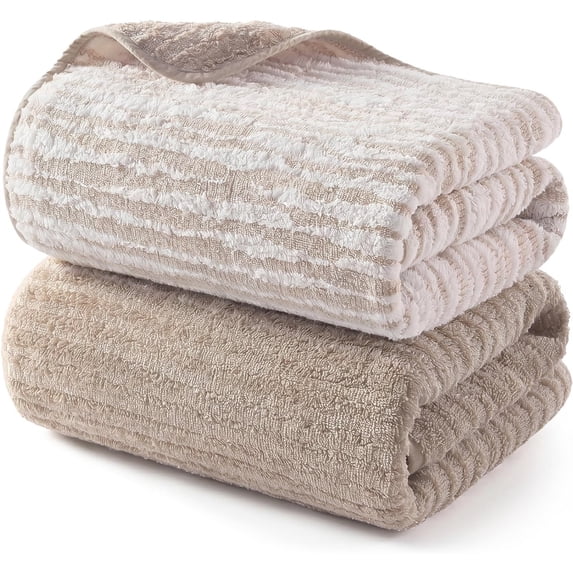 2 Pack Beige Bath Towels Set, Double-Sided Design | Ultra Soft, Super ...