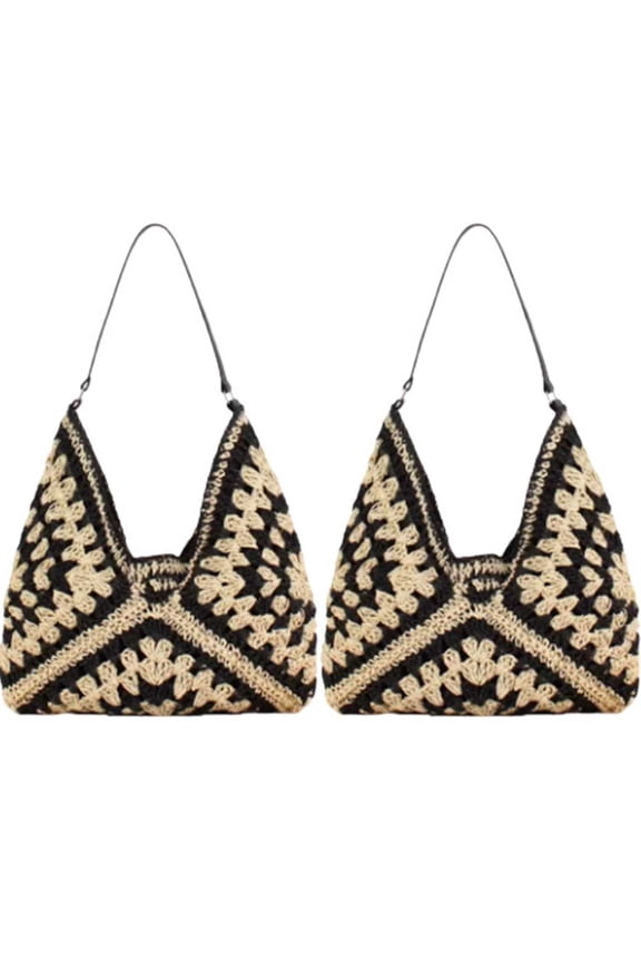 2 Pack Beige & Black Color Block Slouchy Shoulder Bags - Soft Leather Hobo Commuter Totes, Perfect for Beach & Daily Work