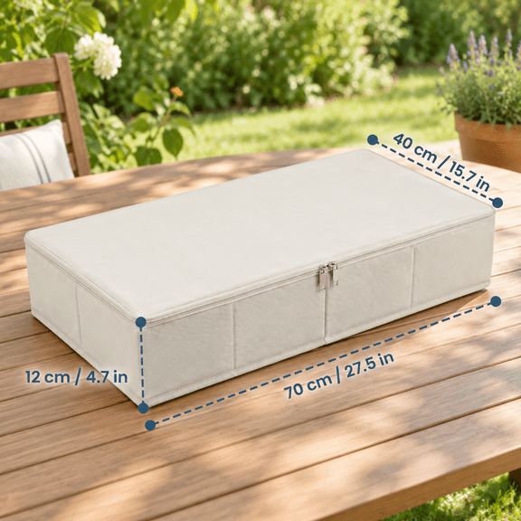 2 Pack Beige Breathable Fabric Underbed Storage Organizer with Zip Lid