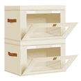 thumbnail image 1 of 2 Pack Beige Closet Storage Bins with Lids Front Opening Storage Bin Collapsible Fabric Organizer with Clear Window Dual Handles Closet Clothes Blanket Book Storage Box for Home DIMJ, 1 of 13