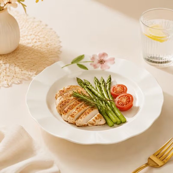 2-Pack Beige Dinner Plates 8.3in European Country Style Shallow Ceramic Serving Plate