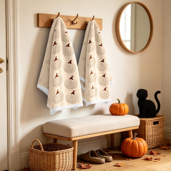 Fall Kitchen Towels 2-Pack, Pumpkin Dish Towels for Thanksgiving Halloween Farmhouse Decor, Absorbent 15.7x23.6 Inch Autumn Hand Towels