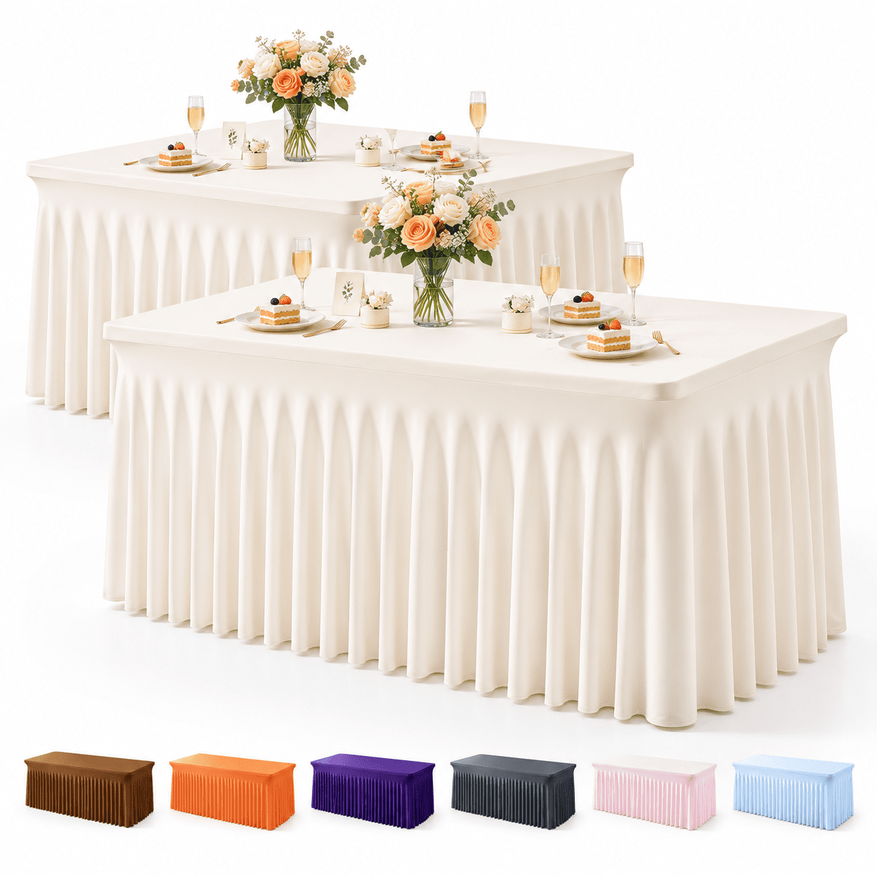Rectanglets Snacks 2 Pack Beige Spandex Fitted Tablecloth 6 Foot - Stretch Table Clothes ...