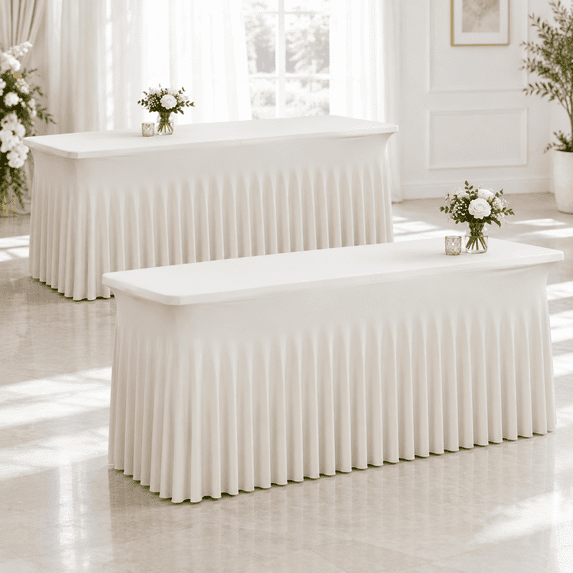 2 Pack Beige Spandex Fitted Tablecloths For 6 Foot Rectangle Tables ...