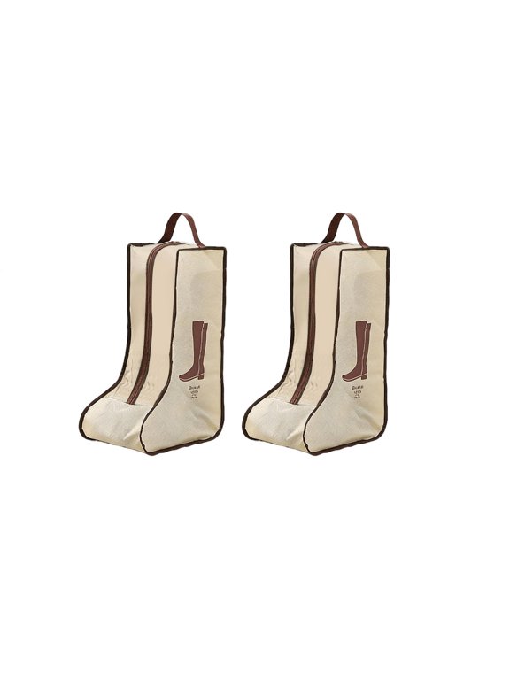 2 Pack Beige Tall Boots Storage Bags, 18.9 Inch Waterproof Dustproof Non-Woven Travel Shoe Organizer with Handle for Cowboy Boots Leather Shoes 鈥?Long Size