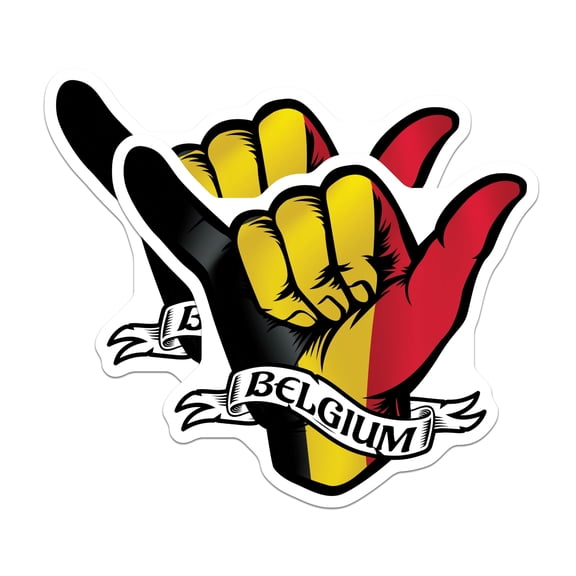 (2 Pack) Belgium Flag Hand Magnets - Shaka Sign - Souvenir Fridge Decor - 5" On Longest Side - Premium Magnet - for Cars, Refrigerators, Toolboxes, Lockers - Made in USA - MAG18844