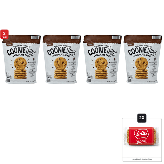 2 Pack | Bentons Wholesome And Crunchy Cookie Thins Chocolate Chip 2 Ct & 2x Lotus Biscoff Cookies 0.2oz