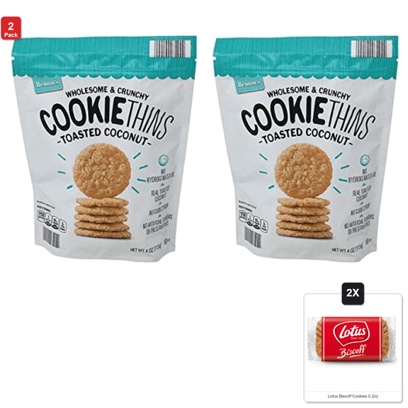 2 Pack | Bentons Wholesome And Crunchy Cookie Thins Toasted Coconut & 2x Lotus Biscoff Cookies 0.2oz