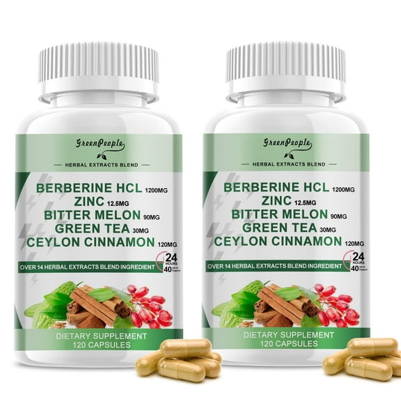 (2 Pack) Berberine HCL 1200mg, 120 Capsules Berberine Supplement- Plus Bitter Melon Extract & Ceylon Cinnamon for Immune System