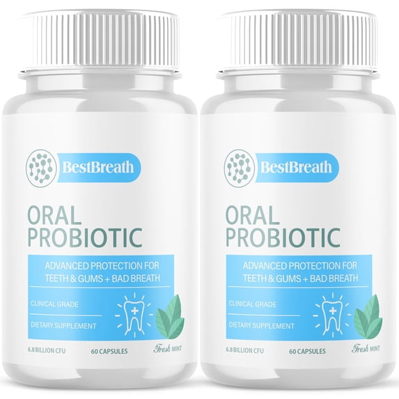 (2 Pack) Best Breath - Advanced Oral Probiotics Formula for Healthy Teeth and Gums, Fresh Breath, Ear, Nose, Throat, and Immune Health Supplement - 120 Capsules