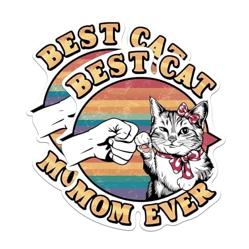 (2 Pack) Best Cat Mom Ever Stickers - Cat Lover - Cat Mama Stickers - 5 Inches On Longest Side - Premium Vinyl Decal - Sticks to Any Smooth Flat Surface - Made in USA - BMCS2059