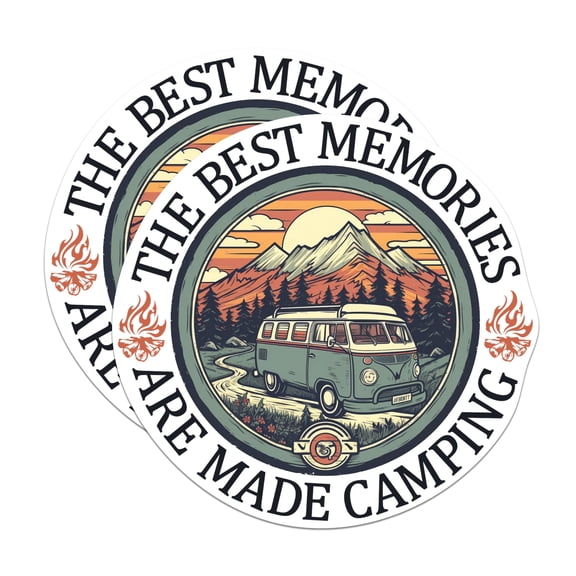 (2 Pack) The Best Memories are Made Camping Stickers - Hiking Hiker Camping Camper - RV - 5 Inches On Longest Side - Premium Vinyl - for Cars, Skateboards, Laptops - Made in USA - BMCS1209