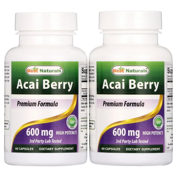 2 Pack Best Naturals Acai Berry 600 mg 60 Capsules