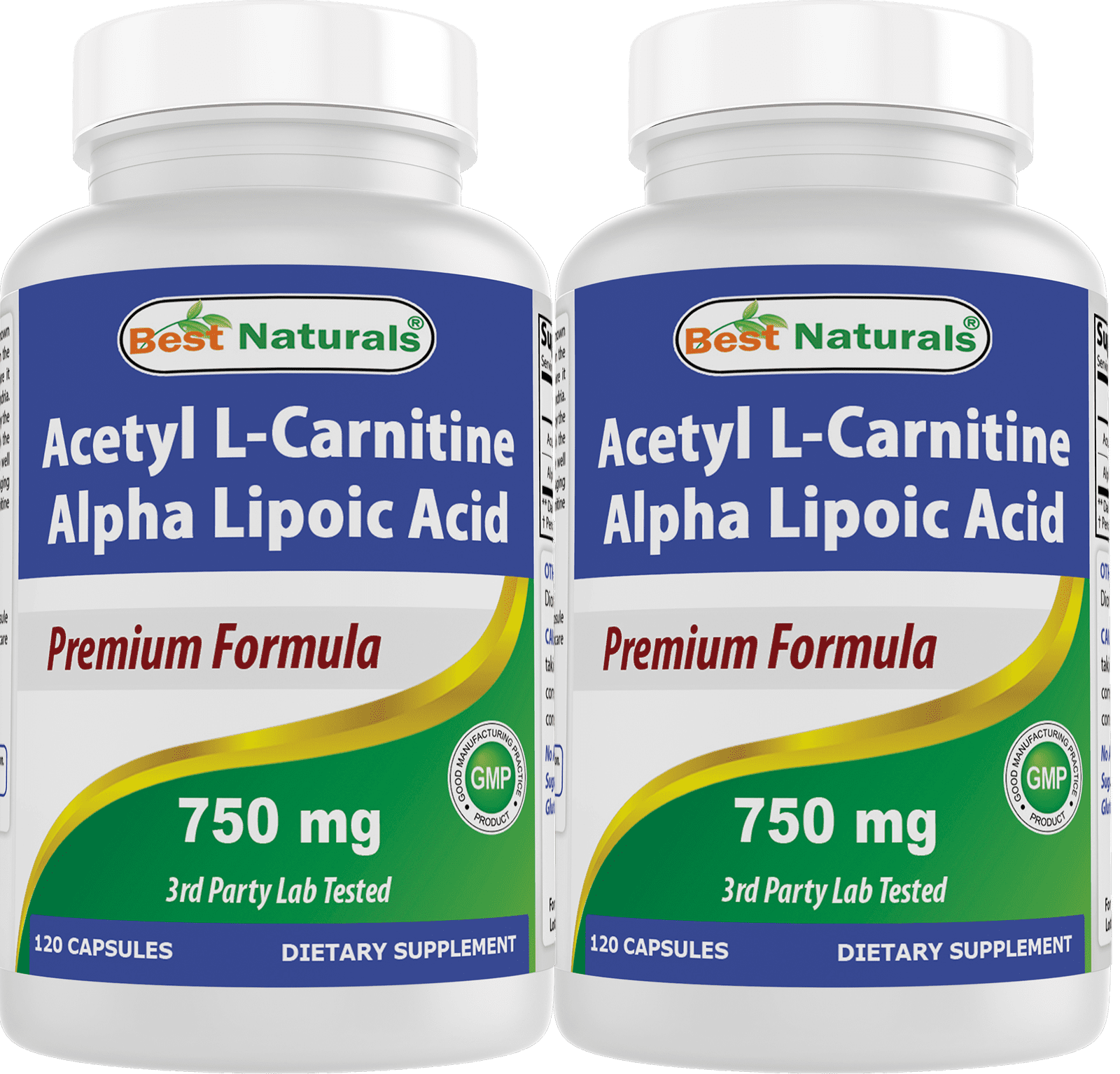 2 Pack Best Naturals Acetyl L-Carnitine and Alpha Lipoic Acid 750 mg 120 Capsules