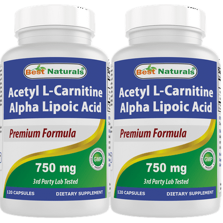 2 Pack Best Naturals Acetyl L-Carnitine and Alpha Lipoic Acid 750 mg 120 Capsules