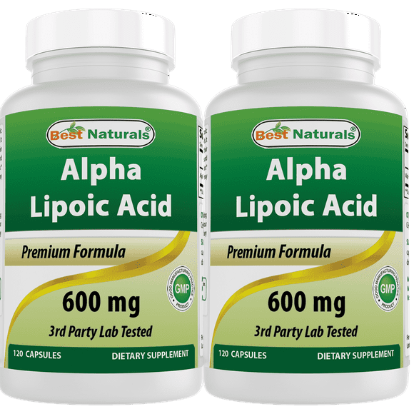 2 Pack Best Naturals Alpha Lipoic Acid 600 mg 120 Capsules | Blood Sugar Management and Dietary Supplements