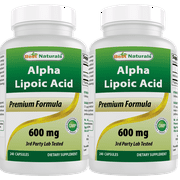 2 Pack Best Naturals Alpha Lipoic Acid 600 mg 240 Capsules with Powerful Antioxidant