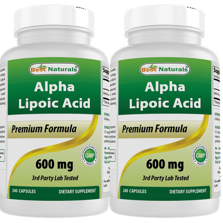 2 Pack Best Naturals Alpha Lipoic Acid 600 mg 240 Capsules with Powerful Antioxidant