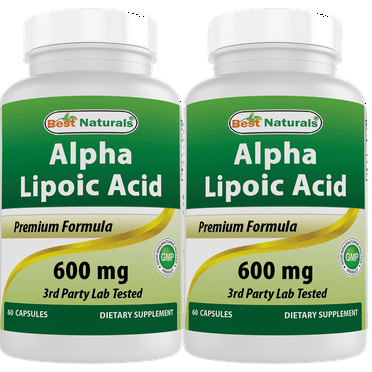 2 Pack Best Naturals Alpha Lipoic Acid 600 mg 60 Capsules with Antioxidant