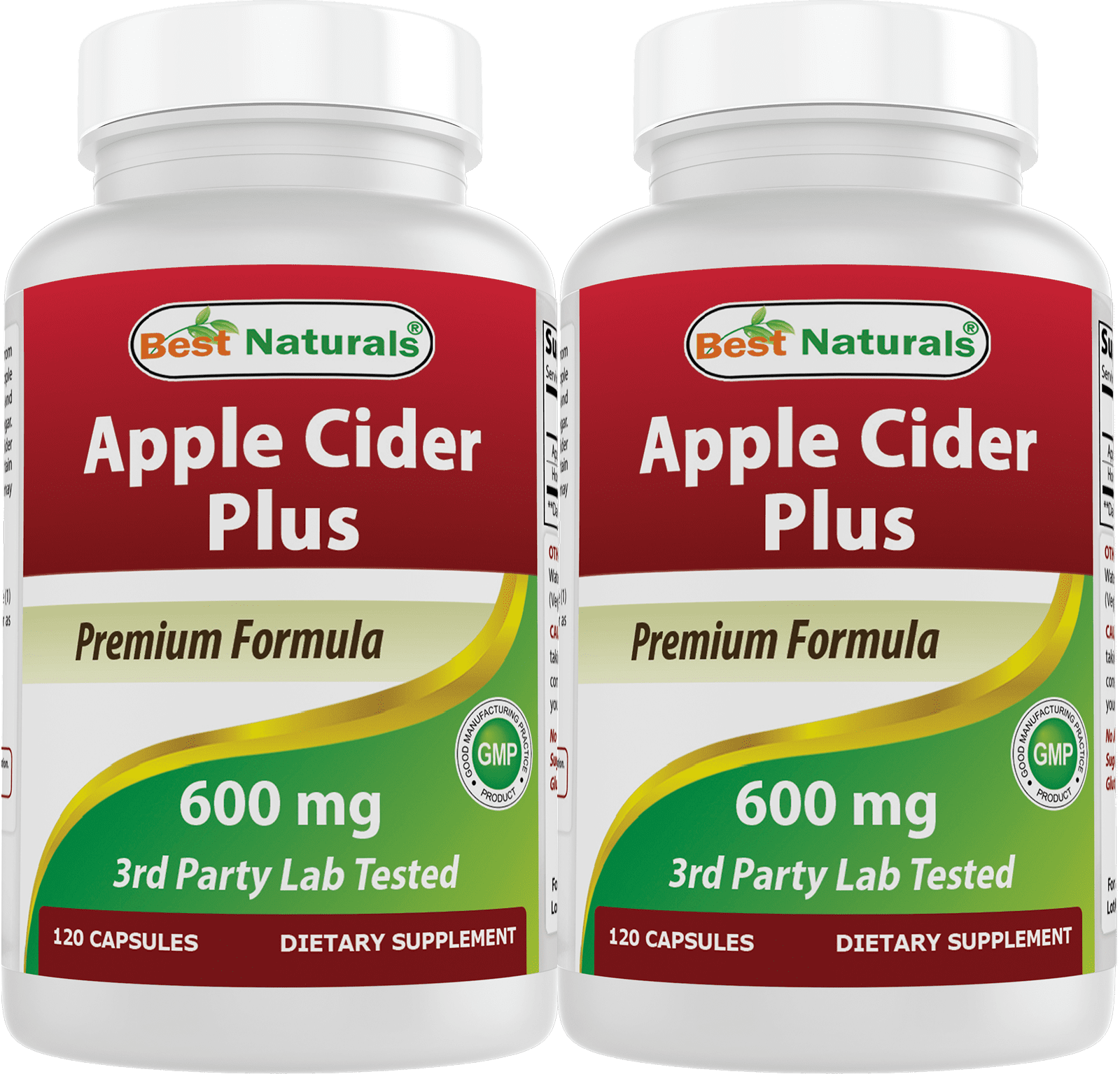 2 Pack Best Naturals Apple Cider Vinegar 600 mg 120 Capsules
