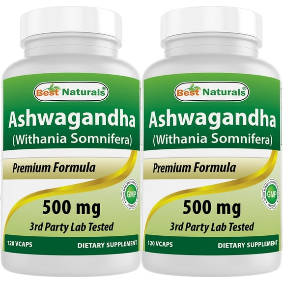 2 Pack Best Naturals Ashwagandha 500 mg 120 Vegetarian Capsules | Relaxing Stress and Mood | (Total 240 Capsules)