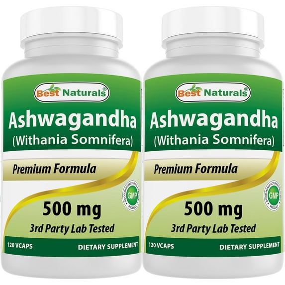 2 Pack Best Naturals Ashwagandha 500 mg 120 Vegetarian Capsules | Relaxing Stress and Mood | (Total 240 Capsules)