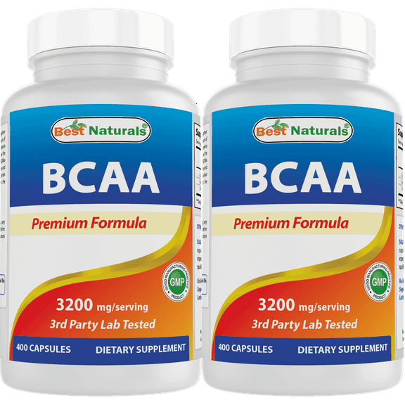 2 Pack Best Naturals BCAA Branch Chain Amino Acid, 3200mg per Serving, 400 Capsules