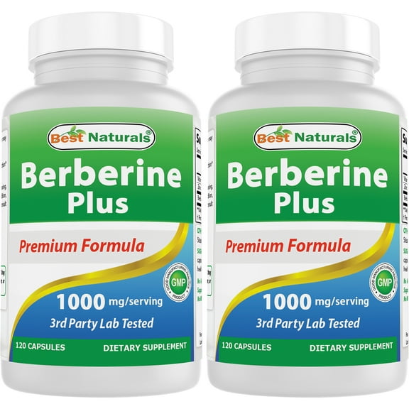 2 Pack Best Naturals Berberine Plus 1000 mg per serving 120 Capsules | Berberine for Healthy Blood Sugar Levels, Digestion & Immunity (Total 240 Capsules)