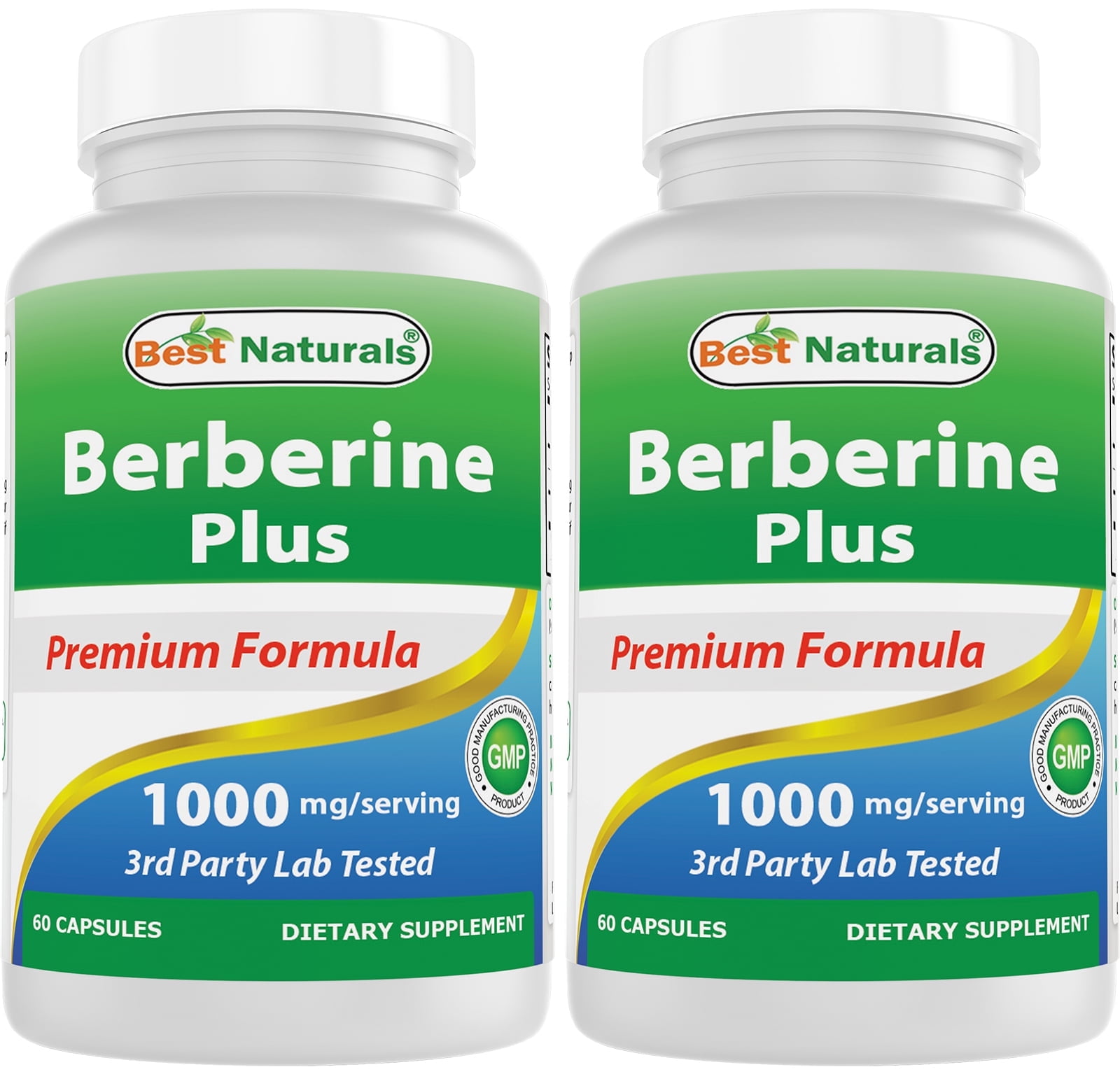 2 Pack Best Naturals Berberine Plus 1000mg per Serving, (Non-GMO) 60 Capsules - Contains Berberine HCL 1000mg, Vitamin C 120mg & Zinc Gluconate 30 mg