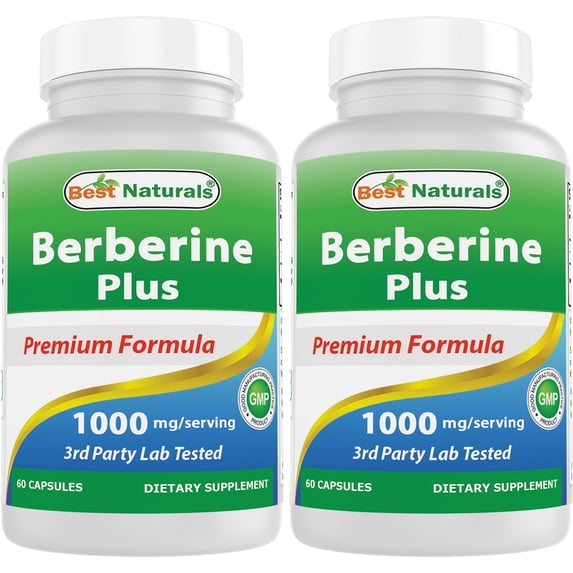 2 Pack Best Naturals Berberine Plus 1000mg per Serving, (Non-GMO) 60 Capsules - Contains Berberine HCL 1000mg, Vitamin C 120mg & Zinc Gluconate 30 mg