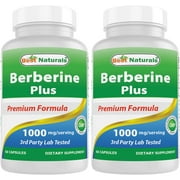 2 Pack Best Naturals Berberine Plus 1000mg per Serving, (Non-GMO) 60 Capsules - Contains Berberine HCL 1000mg, Vitamin C 120mg & Zinc Gluconate 30 mg