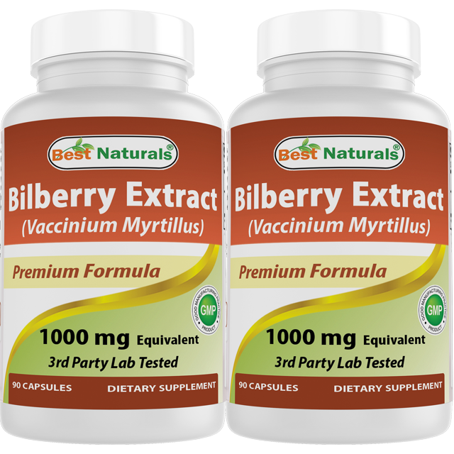 2 Pack Best Naturals Bilberry Extract 1000 mg 90 Capsules