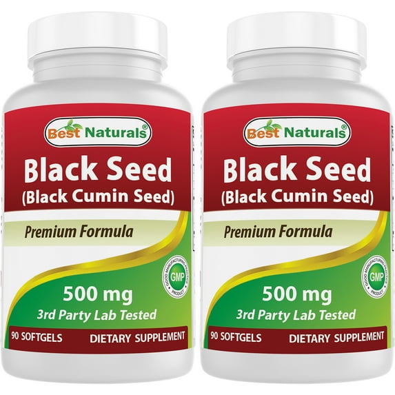 2 Pack Best Naturals Black Cumin Seed Oil 500 mg 90 Softgels | Minimum 0.95% Thymoquinone per Black Cumin Seed Oil softgel