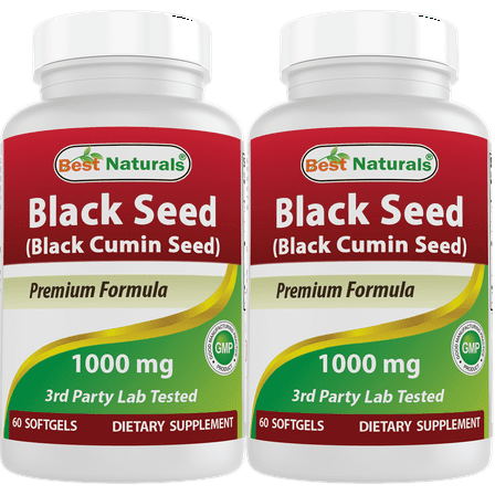 Best Naturals Black Seed Oil Capsules, 2 Pack, 1000 mg, 120 Softgels, Gluten-Free