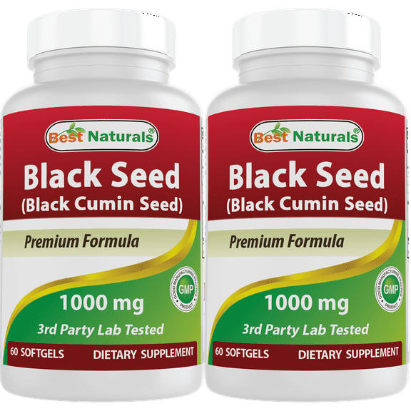 Best Naturals Black Seed Oil Capsules, 2 Pack, 1000 mg, 120 Softgels, Gluten-Free