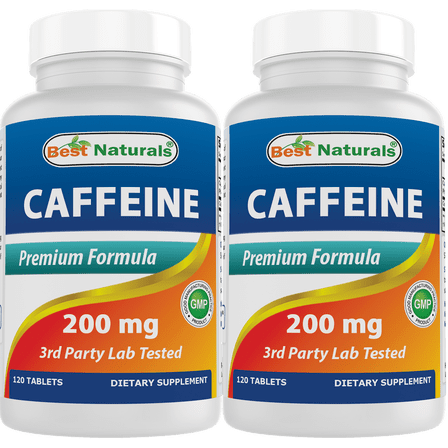 2 Pack Best Naturals Caffeine 200 mg 120 Tablets | Non Habit | Proven No Crash or Jitters (Total 240 Tablets)
