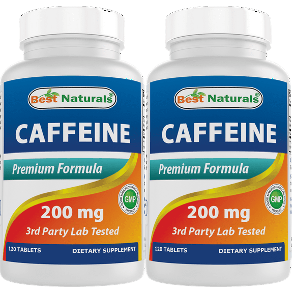 2 Pack Best Naturals Caffeine 200 mg 120 Tablets | Non Habit | Proven No Crash or Jitters (Total 240 Tablets)