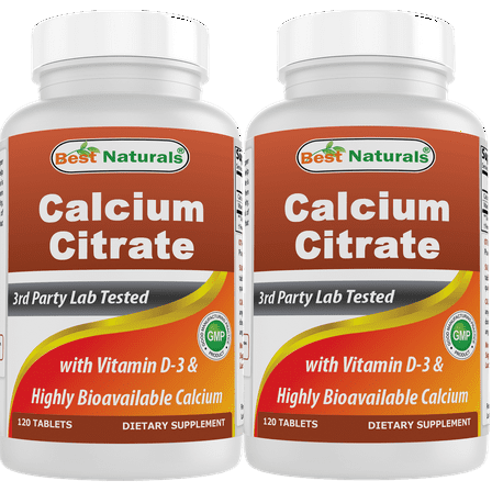 2 Pack Best Naturals Calcium Citrate with Vitamin D-3 120 Tablets
