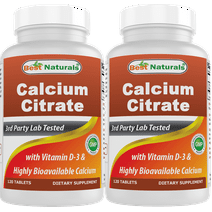 2 Pack Best Naturals Calcium Citrate with Vitamin D-3 120 Tablets