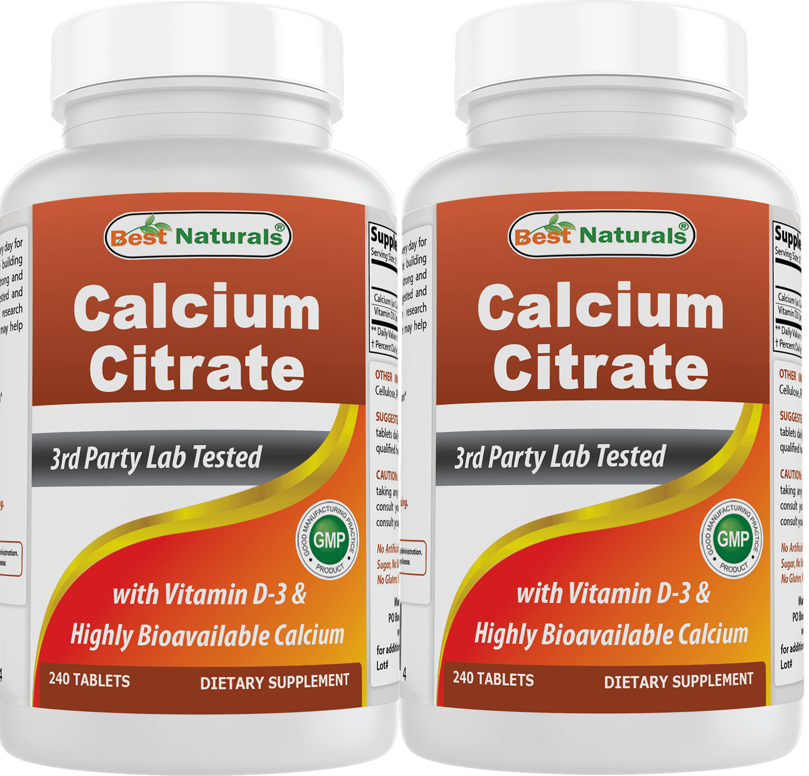 2 Pack Best Naturals Calcium Citrate with Vitamin D-3 240 Tablets