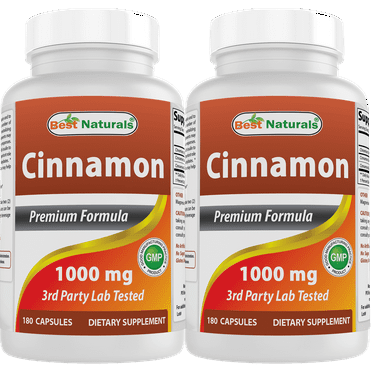 2 Pack Best Naturals Cinnamon 1000 mg with Chromium 200 mcg 180 Capsules