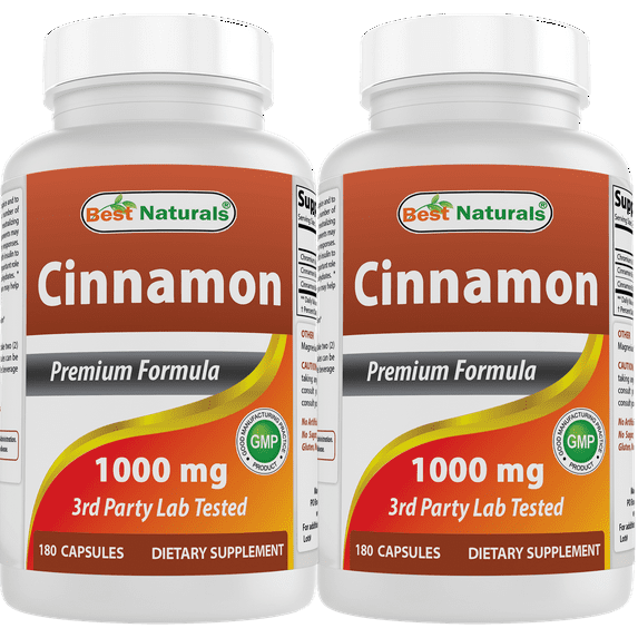 2 Pack Best Naturals Cinnamon 1000 mg with Chromium 200 mcg 180 Capsules
